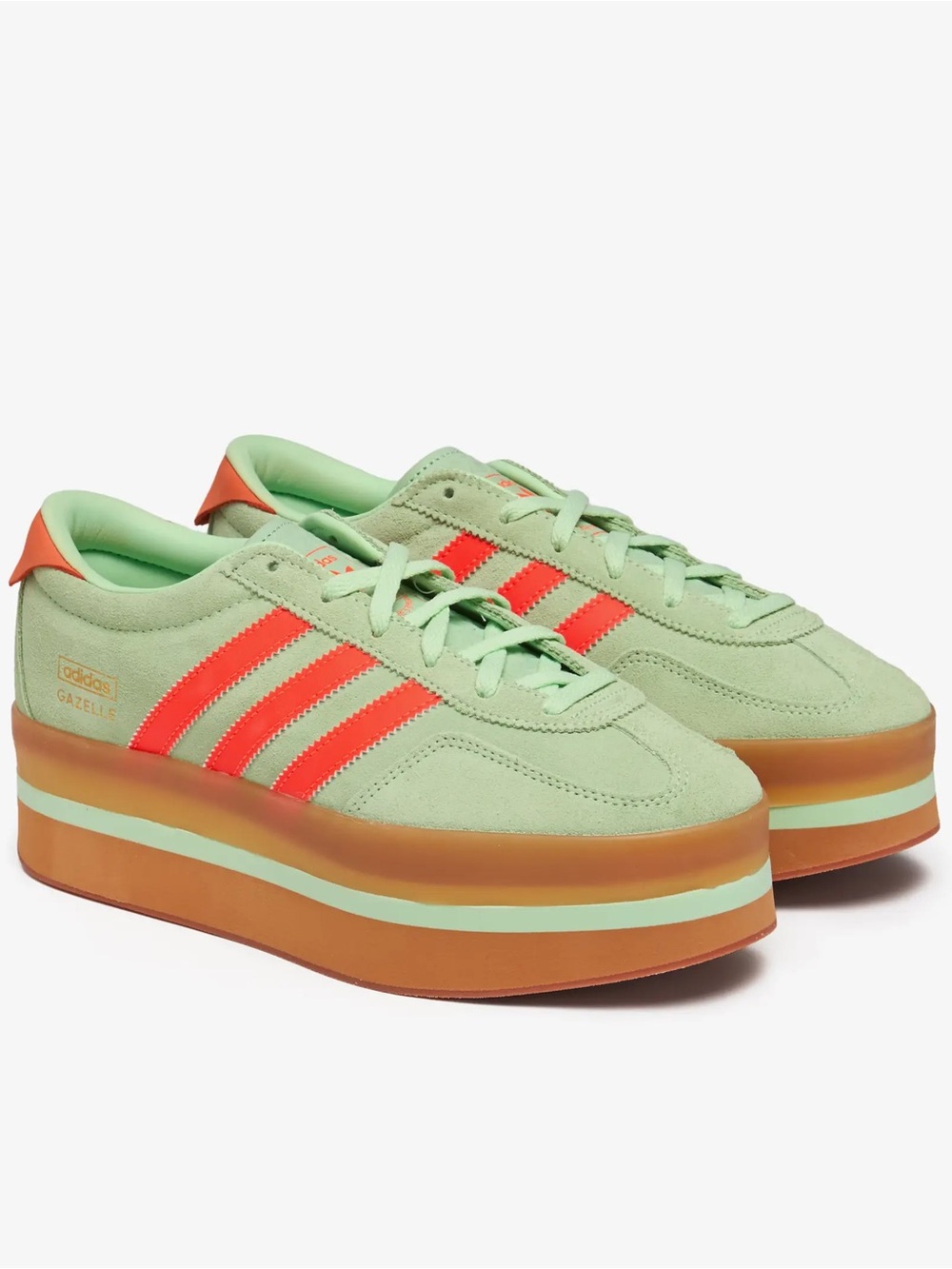EUC adidas Gazelle Stack Platform Sneakers: Mint Green Suede + Coral Stripes